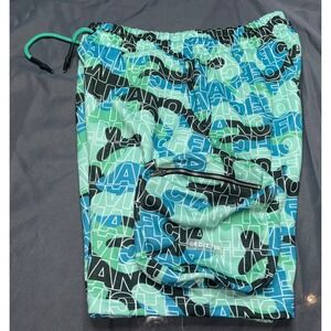 BoohooMAN Edit 05 Men's Swim Shorts Size L Green Blue Camo Logo Zip Pockets Stre